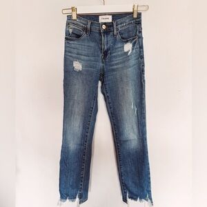 Frame Denim Blue Le High Straight Leg Jeans with Distressed Details